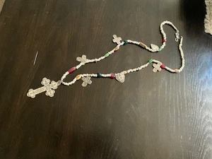 Sterling Silver Multiple Gemstone Beaded Necklace With Cross Pendant. - Picture 1 of 3