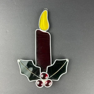 Vintage Weihnachtskerze Buntglas Sonnenfänger Stechpalme Beeren Weihnachtsdeko - Bild 1 von 5