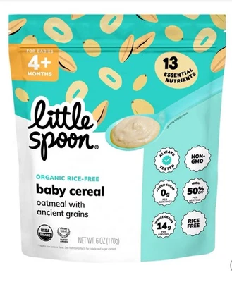 🔴 Nueva cuchara pequeña orgánica sin arroz bebé cereal avena bolsa de granos antiguos 6 oz Foto 1 de 2