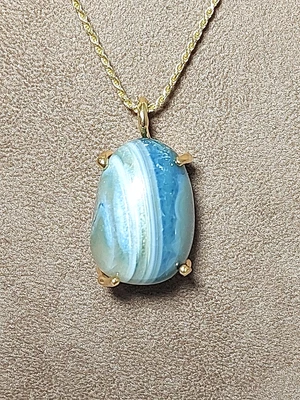 Collana Argento  925 Donna Dorata con Ciondolo Pendente Pietra Dura Agata Colore - Immagine 1 di 4