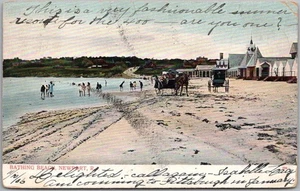 1906 NEWPORT, Rhode Island Postcard "BATHING BEACH" Horse Carts / Pavilion - Picture 1 of 2