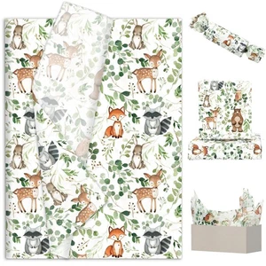 100 Sheets Woodland Animal Tissue Paper Eucalyptus Forest Animal Gift Wrappin... - Picture 1 of 7