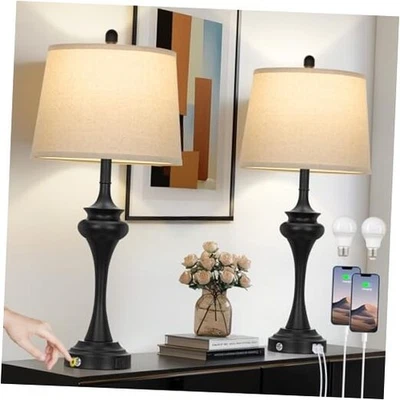 30" Tall Table Lamps for Living Room, Touch Control Bedside Lamp with USB Black - Image 1 of 4