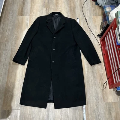 John W Nordstrom Overcoat Men Size 46L Black Wool Cashmere Three Button Pockets - Image 1 of 4