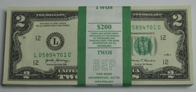 SN790 100 $2 Bills Consecutive Serial Numbers Uncirculated Crips New 1917A - Image 1 of 2