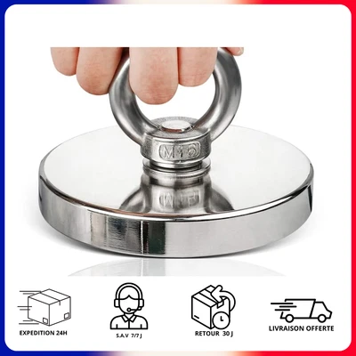 Aimant de Pêche Néodyme Inox 42mm - 60KG Traction - Puissant Robuste Fiabilité - Photo 1/4