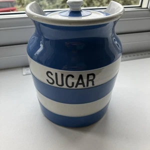 T G GREEN Cornishware - SUGAR - Jar Cannister Green Church Inscription Vintage - Picture 1 of 10