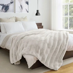 Faux Rabbit Fur Blanket in Ivory, 234 x 249 cm - Picture 1 of 6