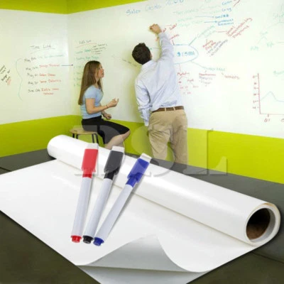 2m x 60cm DRY WIPE Removable Whiteboard Vinyl Wall Sticker Office Home +3 Marker - Image 1 of 4