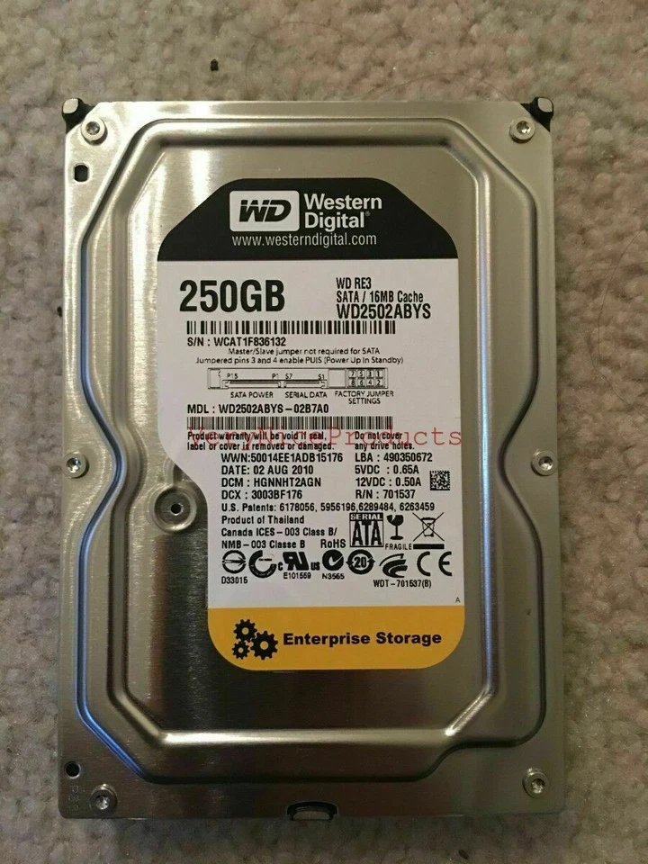 WD2502ABYS Western Digital RE3 250GB Black Internal 3.5" server SATA Hard Drive - Image 1 of 1