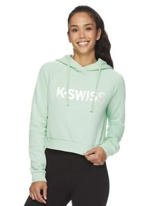 K-Swiss Women's Pullover Crop Hoodie Activewear Workout Sweatshirt Green Large - Picture 1 of 4
