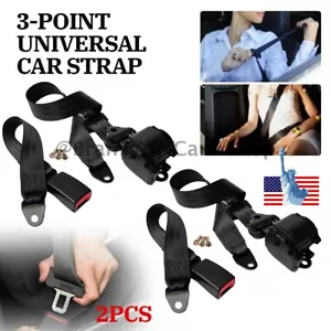 2x Retractable 3 Point Safety Seat Belt Straps Car Vehicle Adjustable Belt Kit - Picture 1 of 15