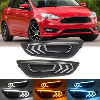 Luz de circulación diurna LED DRL para Ford Focus 2015 2016 faro antiniebla marco negro con giro Foto 1 de 4
