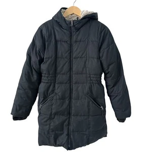 Lands End Girls Black Fur Lined Hooded Full Zip Parka Puffer Jacket Size XL (16) - Picture 1 of 7