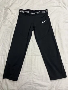 Nike Pro Girl's Black Compression Capri Pants Size L Waist 24"-26" Inseam 18.5 - Picture 1 of 6
