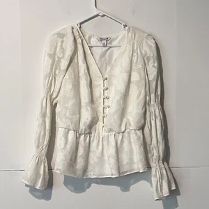 Elizabeth James Womens Blouse Shirt Size S Ivory Lace Flared Sleeve Floral - Picture 1 of 8