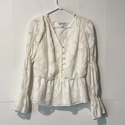 Elizabeth James Womens Blouse Shirt Size S Ivory Lace Flared Sleeve Floral - Image 1 of 4