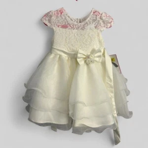 RARO Ediciones Nuevo Vestido Crema Capas Gasa Flor Niña Evento Talla 12 Meses - Imagen 1 de 8