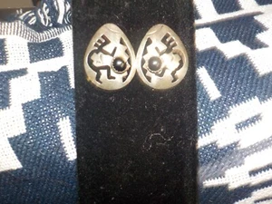 Vintage Southwestern Sterlingsilber & Onyx Kokopelli Cut-Out Ohrstecker FS - Bild 1 von 6