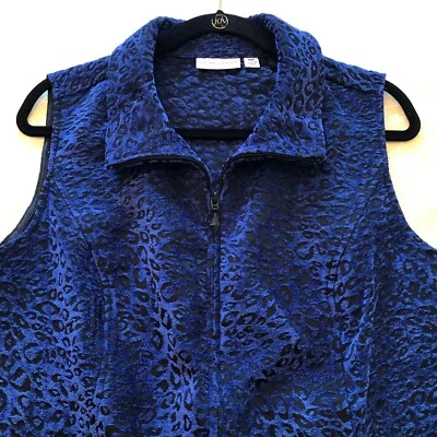 Chaleco Susan Graver Azul Negro Animal Print Cremallera Completa Talla 18W Foto 1 de 4