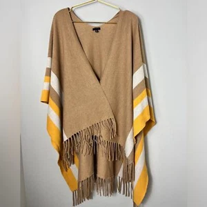 Nuevo sin etiquetas Poncho Talbots Amarillo Tostado Bloque de Color Tejido Ruana Envolvente Flecos, Talla Única - Imagen 1 de 10