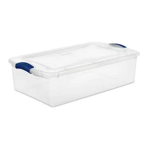32 Quart Latch Box, Clear Plastic Storage Bin with Clear Lid, Blue - Picture 1 of 9