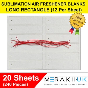 Sublimation Auto Lufterfrischer Rohlinge Rechteck x20 Blatt mit Beuteln und Schnüren - Bild 1 von 1