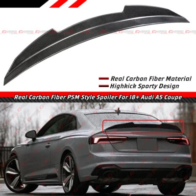 FOR 18-24 AUDI B9 A5 S5 RS5 2DR COUPE PSM STYLE REAL CARBON FIBER TRUNK SPOILER - Image 1 of 4