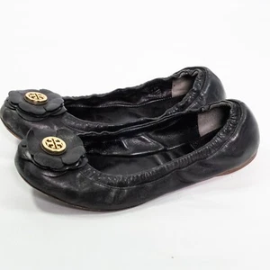 Tory Burch Ballet Flats Womens Size 7M Shelby Black Leather Classic Slip-On - Picture 1 of 8