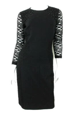 VESTIDO VAINA DE PUNTO CON PANELES DE ENCAJE ADORNADO CON CUENTAS NEGRO BLUMARINE TALLAS Foto 1 de 4