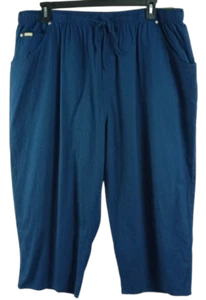 NWT Blassport blue gingham drawstring waist pockets pull on capri pants 3X - Bild 1 von 7
