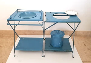 Lot de 2 tables de toilette anciennes de POUPÉE en tole peinte / Jouet (dolls) - Imagen 1 de 11
