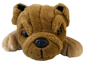 "Juguete de peluche vintage Shar Pei Bull perro marrón cachorro perro acostado animal de peluche 12""" - Imagen 1 de 5