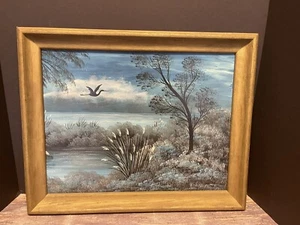 ALTES GEMÄLDE VON SUMPFBACHBÄUMEN SIGNIERT 20”x17” GERAHMT - Bild 1 von 6