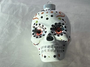 Radko Shiny Brite Halloween ornament glass white decorated skull PO8025 - Picture 1 of 5