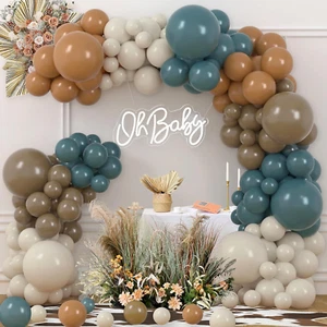 Dusty Blue Brown Balloon Garland Arch Kit Slate Blue Tan Coffee White Sand Ballo - Picture 1 of 7