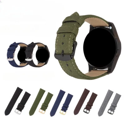 Pulseira de relógio de lona de náilon forro de couro genuíno 18/20/22/24 mm liberação rápida - Imagem 1 de 4