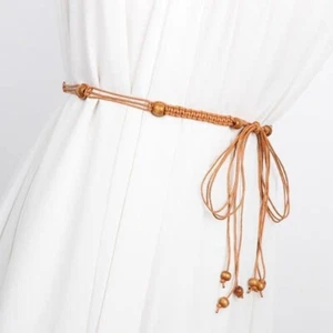 Waist Belt Boho Braid for Women Bohemian Chain Thin Rope Belts Dress Wood Beads - Picture 1 of 6