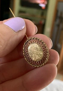 Vintage Solid 14K Yellow Gold Filigree Rose Stick Hat Pin 2 Gr - Picture 1 of 10