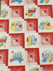 Sewing Quilting "Happy Days" Cotton Fabric ~ Kittens and Puppies 1 yard - Picture 1 of 3