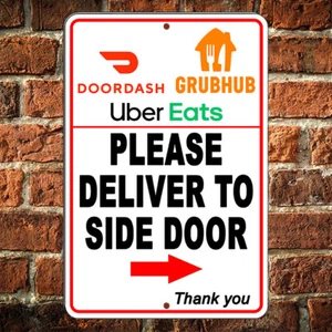 Instrucciones de entrega de alimentos Entrega puerta lateral Flecha derecha Metal Letrero puerta tablero - Imagen 1 de 7