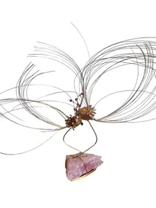 FISH SCULPTURE HAND-MADE IN ITALY 24K GOLD PLATED ROSE QUARTZ DE WAM GREY ARTIST - Picture 1 of 16