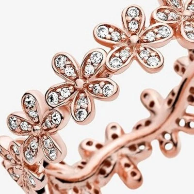 Anello Fascia Margherite in Argento Sterling 925 Placcato Oro Rosa 14k e zirconi - Immagine 1 di 4