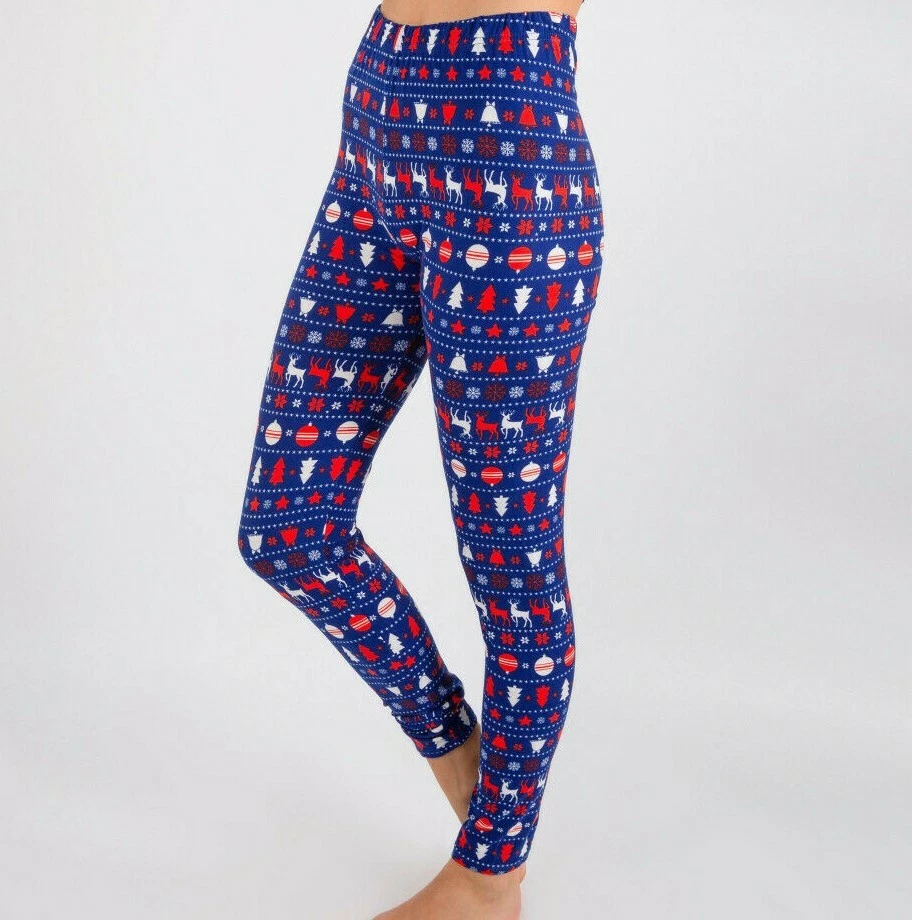 Leggings Navidad Azul Reno Multicolor Vacaciones Mantecoso Suave TALLA ÚNICA OS Foto 1 de 1