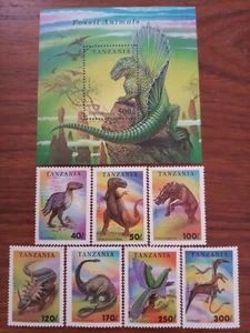 Tanzania World of the Dinosaurs 7 Stamps + 1 S/S Complete 1991 MNH Sc#759-66 - Picture 1 of 2