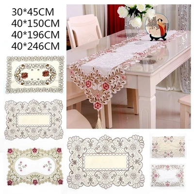 Runner Table Poinsettia Decor Centre Embroidered Floral Gauze Lace Party Cloth - Image 1 of 4
