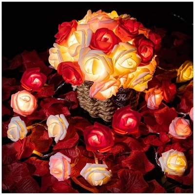 Rose Flower String Lights, 20 LED Battery Operated Romantic Red Pink White Ro... - Image 1 of 4