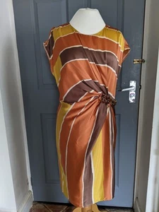 Per Una Speziale silk dress UK 14 knee length Burnt Orange Mustard Brown (A1) - Picture 1 of 6