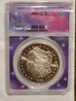 Dólar de plata Morgan 1884-CC ANACS MS64 CAMAFEO DMPL tonificación Foto 1 de 3