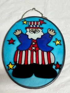 Unbranded Vintage Stained Glass Uncle Sam Patriot USA 7" x 5 1/4" Oval - Picture 1 of 4
